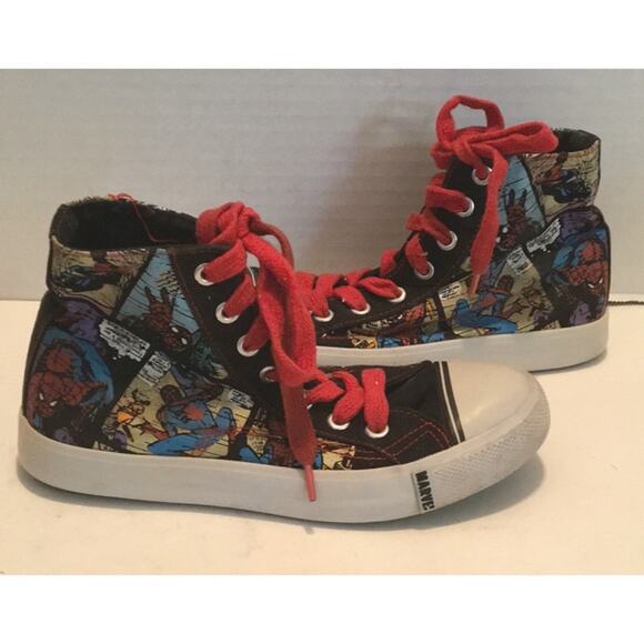 MARVEL SPIDER-MAN HIGHTOP SNEAKERS SIZE 2 UNISEX - Picture 1 of 8